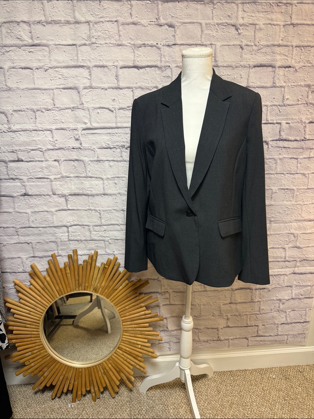 Liz Claiborne Dark Charcoal Single-Button Blazer